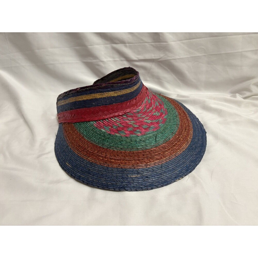 Vintage Straw Multicolored Visor Summer Sun Beach Hat Grandmacore